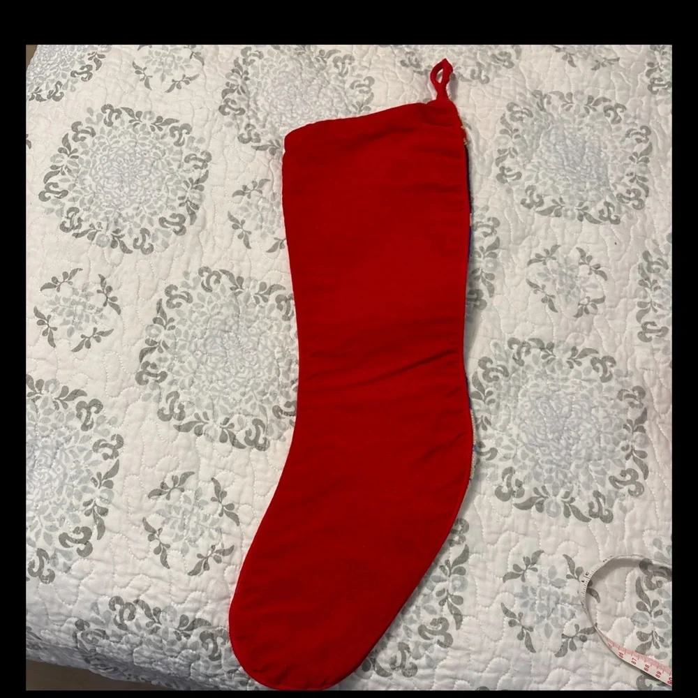 Vintage Needlepoint Wool Santa Claus Christmas Stocking Velvet Backing